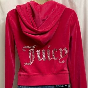 Vintage Y2K Juicy Couture Hoodie in Pink Plush Velour EUC RARE HTF